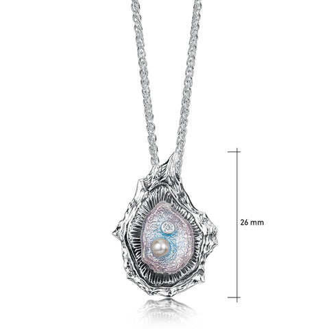 Oyster Enamel Medium Pendant with CZ & Peach Pearl by Sheila Fleet Jewellery