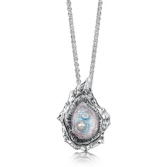 Oyster Enamel Medium Pendant with CZ & Peach Pearl by Sheila Fleet Jewellery