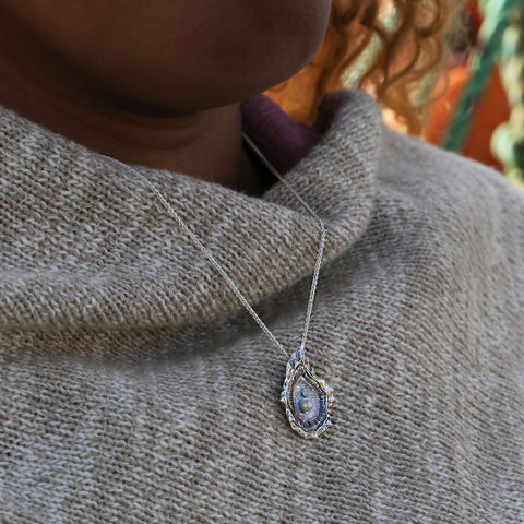 Oyster Enamel Medium Pendant with CZ & Peach Pearl by Sheila Fleet Jewellery