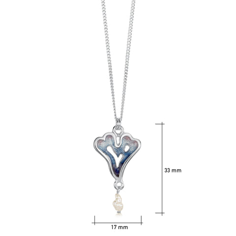 Sea Moss Heart Pendant with Baroque Pearl in Sea Blue Enamel by Sheila Fleet Jewellery