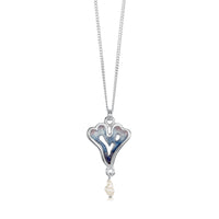 Sea Moss Heart Pendant with Baroque Pearl in Sea Blue Enamel by Sheila Fleet Jewellery