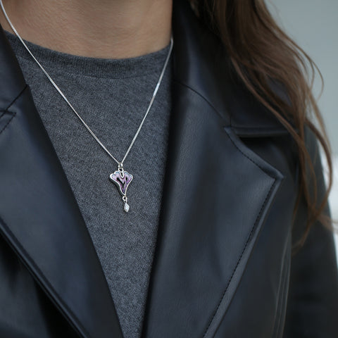 Sea Moss Heart Pendant with Baroque Pearl in Sea Pink Enamel by Sheila Fleet Jewellery