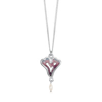 Sea Moss Heart Pendant with Baroque Pearl in Sea Pink Enamel by Sheila Fleet Jewellery