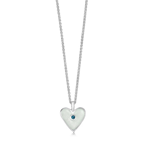 Secret Hearts London Blue Topaz Birthstone Pendant in Crystal Enamel by Sheila Fleet Jewellery
