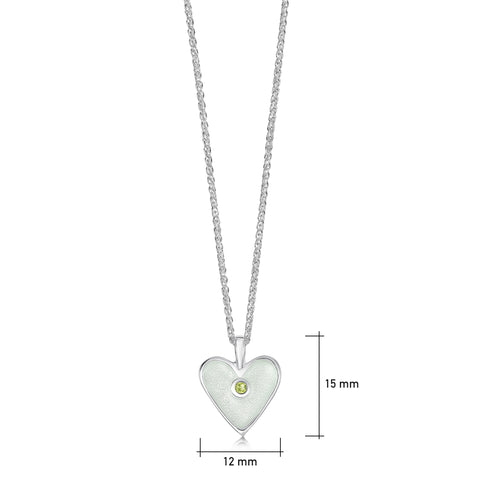 Secret Hearts Peridot Birthstone Pendant in Crystal Enamel by Sheila Fleet Jewellery