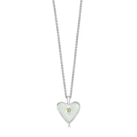 Secret Hearts Peridot Birthstone Pendant in Crystal Enamel by Sheila Fleet Jewellery