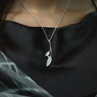 Rowan Two-Leaf Pendant Necklace in Frost Enamel with Cubic Zirconia by Sheila Fleet Jewellery