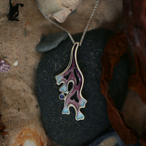 Sea Moss Moonstone Dress Pendant in Sea Pink Enamel by Sheila Fleet Jewellery