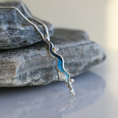 River Ripples Pearl & Cubic Zirconia Dress Pendant in Tropical Enamel by Sheila Fleet Jewellery