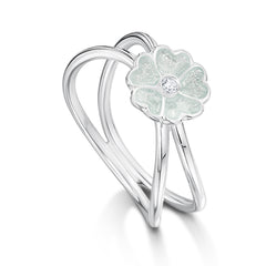 Primula Scotica 1-flower CZ Ring in Crystal Enamel by Sheila Fleet Jewellery