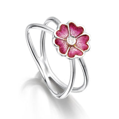 Primula Scotica 1-flower CZ Ring in Hot Pink Enamel by Sheila Fleet Jewellery