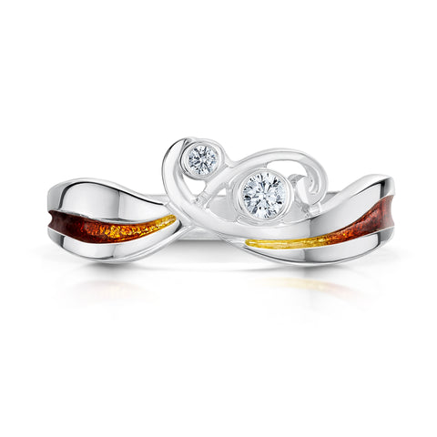 New Wave Cubic Zirconia Duo Ring in Flame Enamel by Sheila Fleet Jewellery