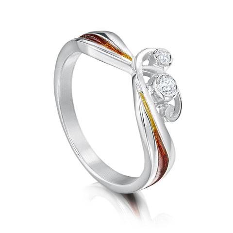 New Wave Cubic Zirconia Duo Ring in Flame Enamel by Sheila Fleet Jewellery