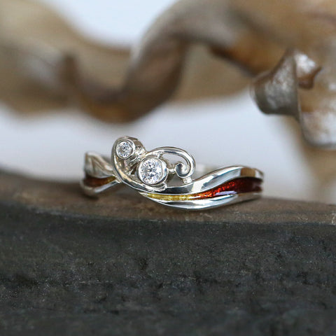 New Wave Cubic Zirconia Duo Ring in Flame Enamel by Sheila Fleet Jewellery