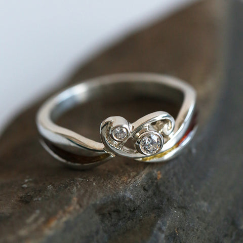 New Wave Cubic Zirconia Duo Ring in Flame Enamel by Sheila Fleet Jewellery