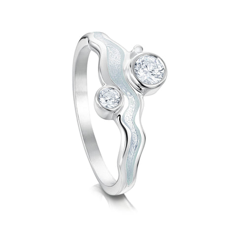 River Ripples 4mm & 3mm Cubic Zirconia Ring in Frost Enamel by Sheila Fleet Jewellery