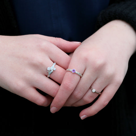 River Ripples 4mm & 3mm Cubic Zirconia Ring in Frost Enamel by Sheila Fleet Jewellery