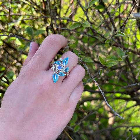 Sterling Silver Rowan Dress Ring in Sage Enamel by Sheila Fleet Jewellery