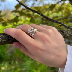 Morning Dew Enamel Ring with Moonstone & CZ by Sheila Fleet Jewellery
