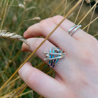 Wild Grasses Moonstone & CZ Ring in Peacock Enamel