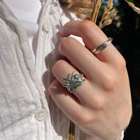 Wild Grasses Moonstone & CZ Ring in Peacock Enamel