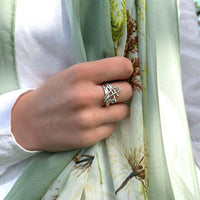 Morning Dew Enamel Ring with Moonstone & CZ by Sheila Fleet Jewellery