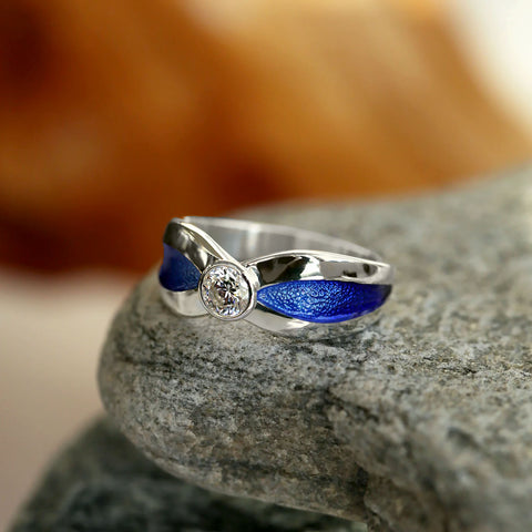 Saltire Cubic Zirconia Dress Ring in Sapphire Blue Enamel by Sheila Fleet Jewellery