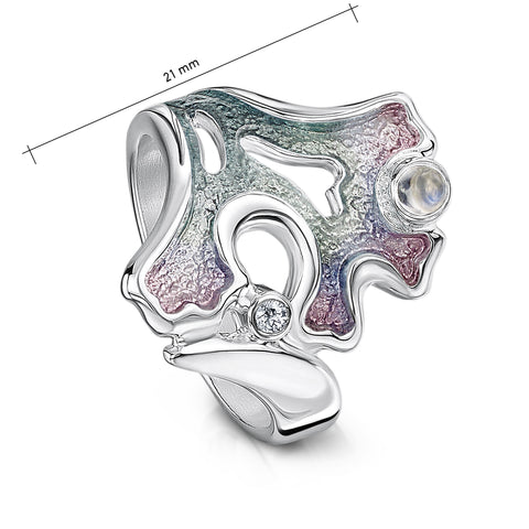 Sea Moss Moonstone & Cubic Zirconia Ring in Mill Sands Enamel by Sheila Fleet Jewellery