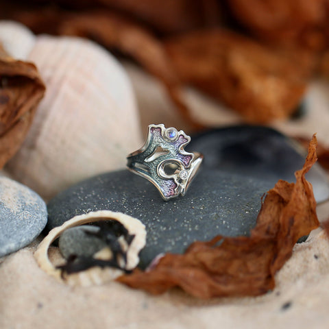 Sea Moss Moonstone & Cubic Zirconia Ring in Mill Sands Enamel by Sheila Fleet Jewellery