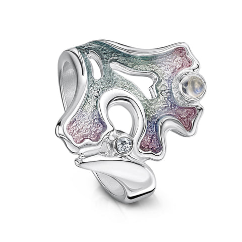 Sea Moss Moonstone & Cubic Zirconia Ring in Mill Sands Enamel by Sheila Fleet Jewellery