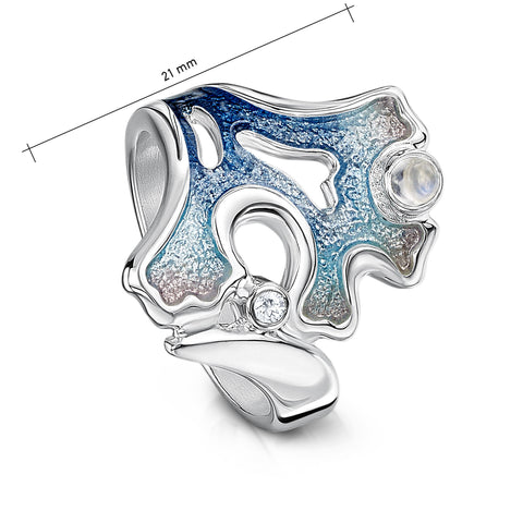 Sea Moss Moonstone & Cubic Zirconia Ring in Sea Blue Enamel by Sheila Fleet Jewellery