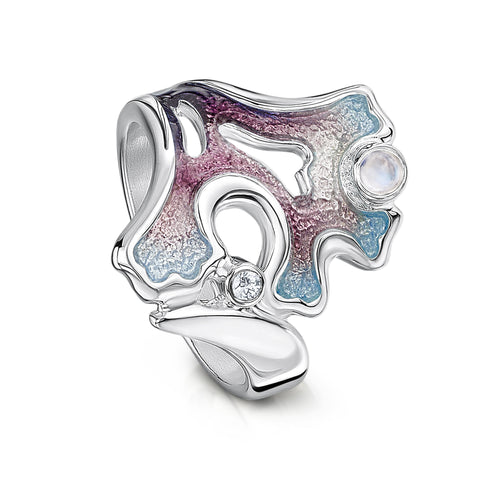 Sea Moss Moonstone & Cubic Zirconia Ring in Sea Pink Enamel by Sheila Fleet Jewellery
