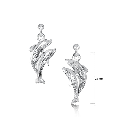 Dolphin Duo Drop Earrings in Sterling Silver by Sheila Fleet Jewellery