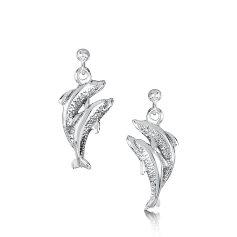 Dolphin Duo Drop Earrings in Sterling Silver by Sheila Fleet Jewellery