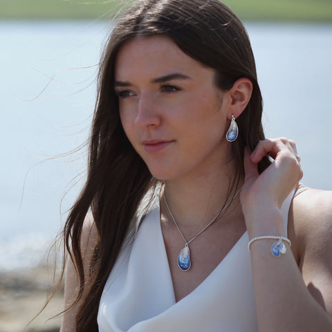 Mussel Large Drop Earrings in Mussel Blue Enamel by Sheila Fleet Jewellery