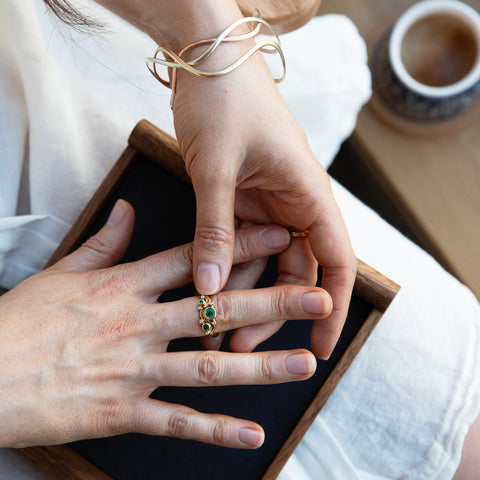 Cosmos Galaxy Emerald & Diamond Ring in 18ct Yellow Gold by Sheila Fleet Jewellery