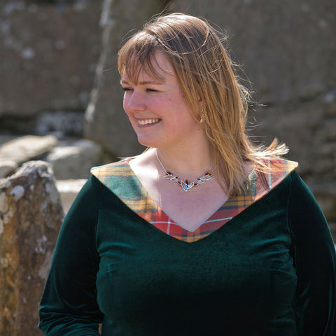 Seasons Gold Leaves Dress Necklace in Autumn Enamel by Sheila Fleet Jewellery