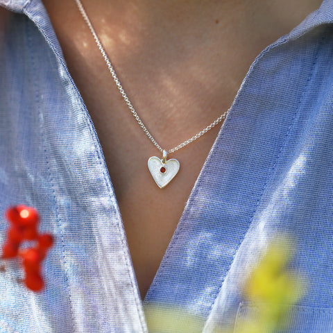 Secret Hearts Garnet Pendant in Crystal Enamel by Sheila Fleet Jewellery