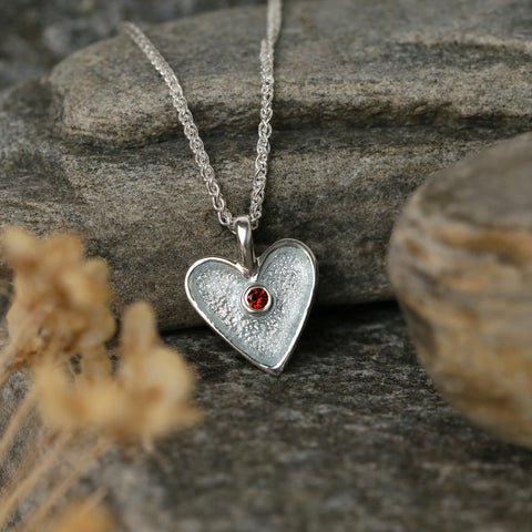 Secret Hearts Garnet Pendant in Frost Enamel by Sheila Fleet Jewellery