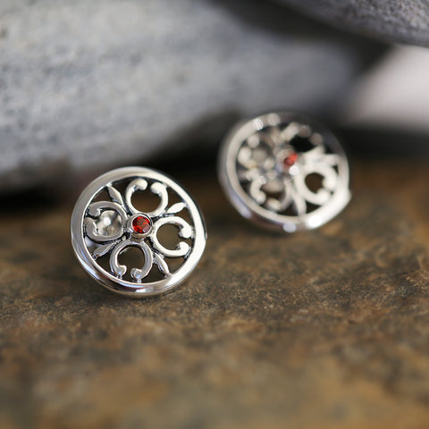Garnet Cathedral Stud Earrings in Sterling Silver by Sheila Fleet Jewellery