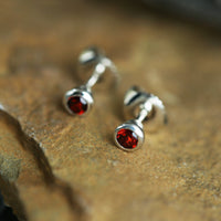 Small Garnet Solitaire Stud Earrings in Sterling Silver by Sheila Fleet Jewellery