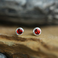 Small Garnet Solitaire Stud Earrings in Sterling Silver by Sheila Fleet Jewellery