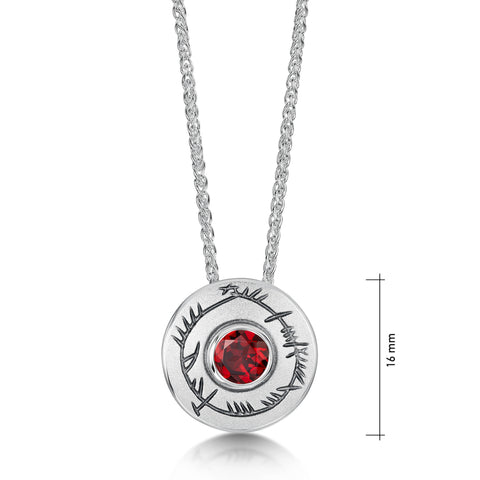 Ogham Small Garnet Pendant in Sterling Silver by Sheila Fleet Jewellery