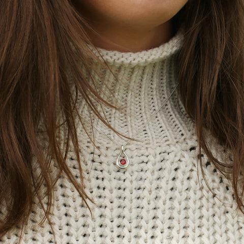 Garnet Birthstone Droplet Pendant in Sterling Silver by Sheila Fleet Jewellery