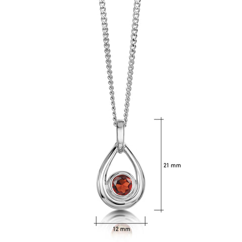 Garnet Birthstone Droplet Pendant in Sterling Silver by Sheila Fleet Jewellery