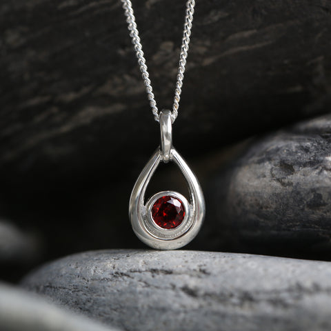 Garnet Birthstone Droplet Pendant in Sterling Silver by Sheila Fleet Jewellery
