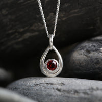 Garnet Birthstone Droplet Pendant in Sterling Silver by Sheila Fleet Jewellery