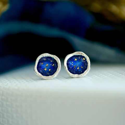 Lunar Universe Petite Stud Earrings in Midnight Gold Enamel by Sheila Fleet Jewellery