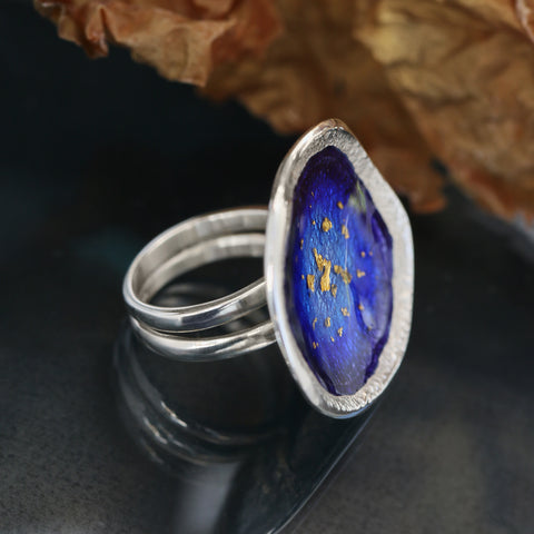 Lunar Universe Dress Ring in Midnight Gold Enamel by Sheila Fleet Jewellery