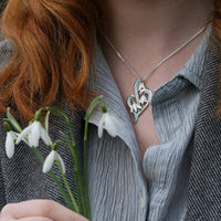 Snowdrop 3-leaf Sterling Silver Pendant in Leaf Enamel by Sheila Fleet Jewellery
